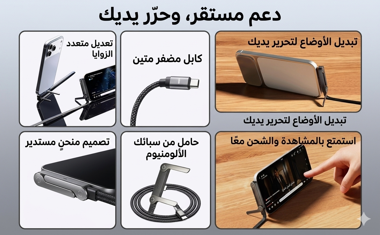 كابل 2 في 1 شاحن + حامل للهاتف